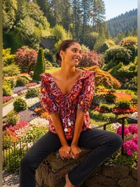 💐RARE💐 Anthropologie NWT Maeve Ruffled Tie-Front Blouse Size SP.